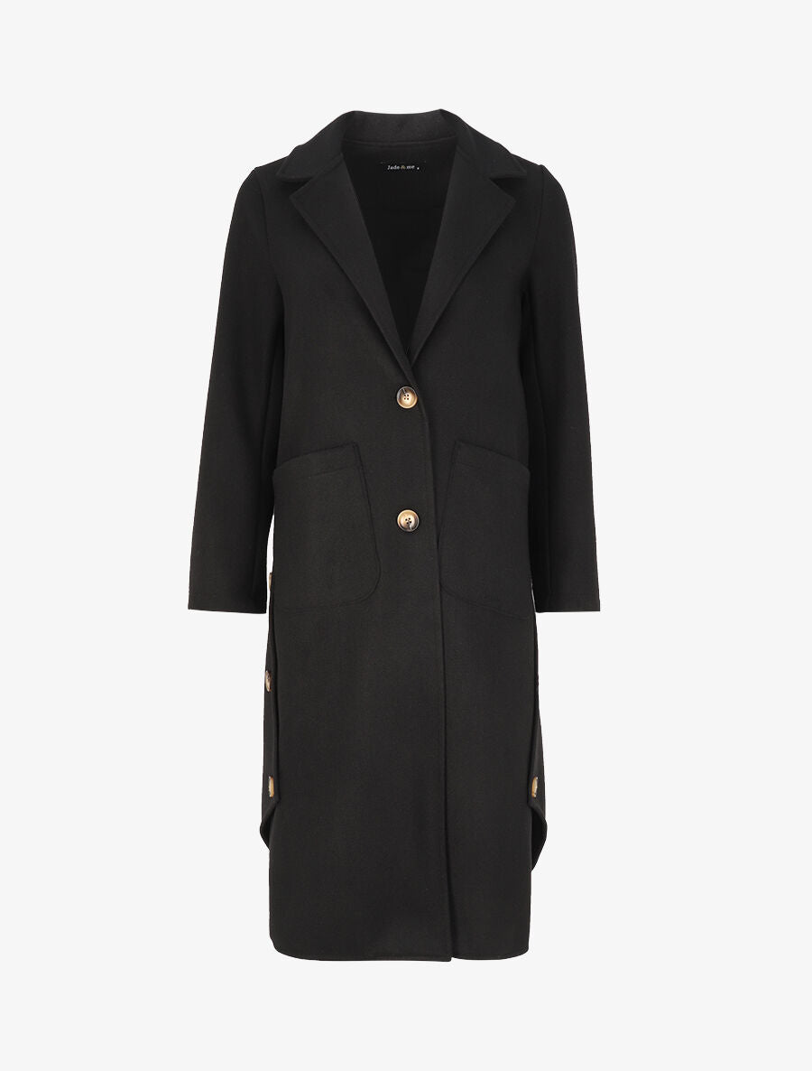 Manteau long à bords asymétriques et détail boutons - Noir - 1