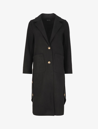 Manteau long à bords asymétriques et détail boutons - Noir - 1