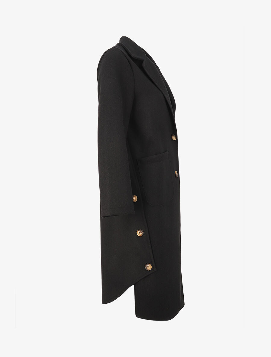 Manteau long à bords asymétriques et détail boutons - Noir - 3