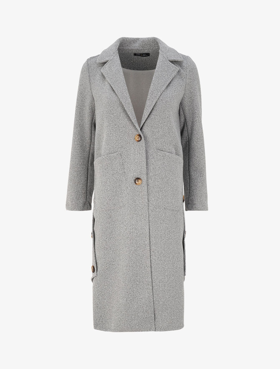 Manteau long à bords asymétriques et détail boutons - Gris - 5