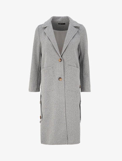 Manteau long à bords asymétriques et détail boutons - Gris - 5