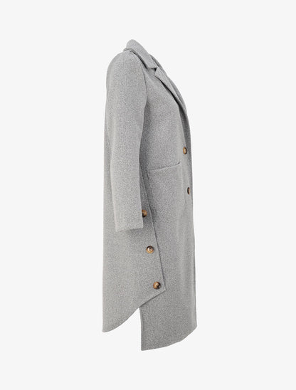 Manteau long à bords asymétriques et détail boutons - Gris - 3