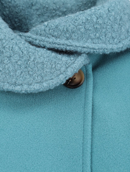 Manteau à col claudine effet laine bouclée - Turquoise - 3