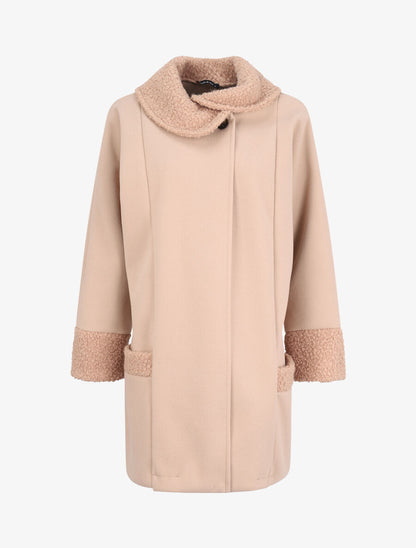 Manteau à col claudine effet laine bouclée - Beige - 4