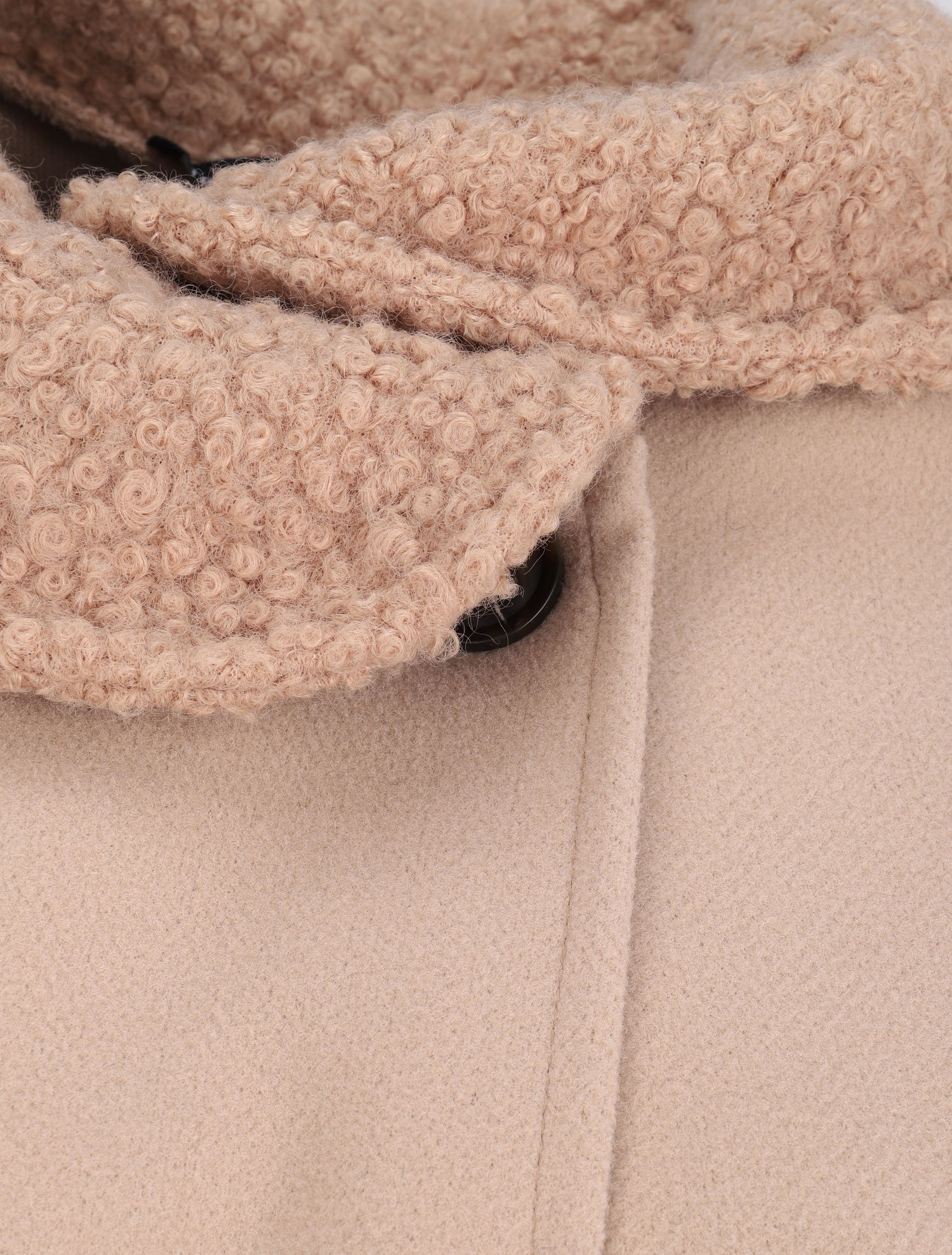 Manteau à col claudine effet laine bouclée - Beige - 3