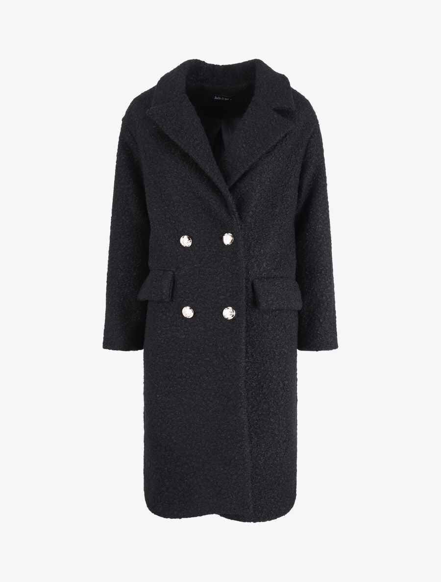 Manteau croisé effet laine bouclée - Noir - 4