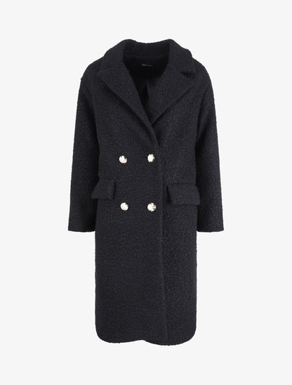 Manteau croisé effet laine bouclée - Noir - 4