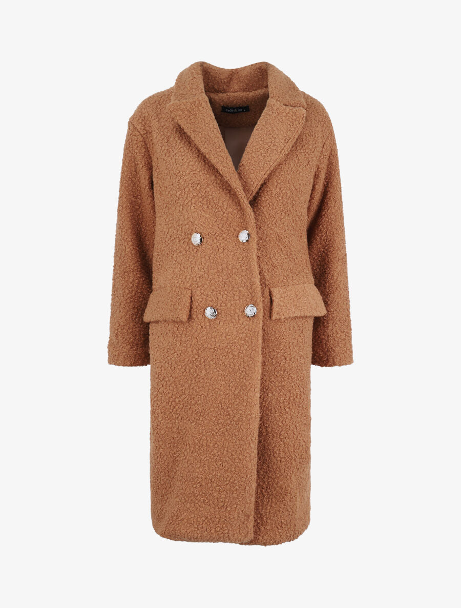 Manteau croisé effet laine bouclée - Camel - 1