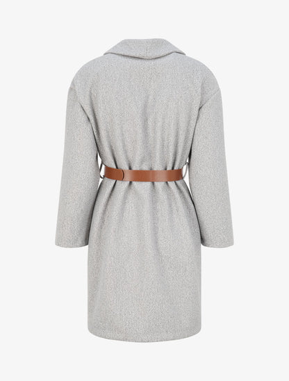 Manteau mi-long à col châle et ceinture - Gris chiné - 2