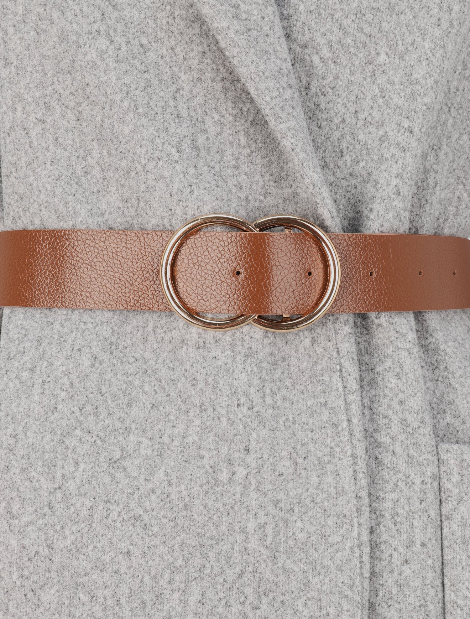 Manteau mi-long à col châle et ceinture - Gris chiné - 3