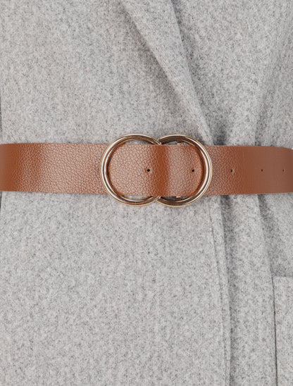 Manteau mi-long à col châle et ceinture - Gris chiné - 3