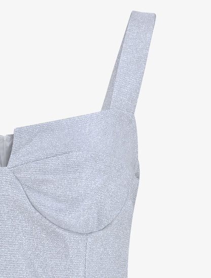 Robe fourreau pailletée à col bustier - Gris clair - 3