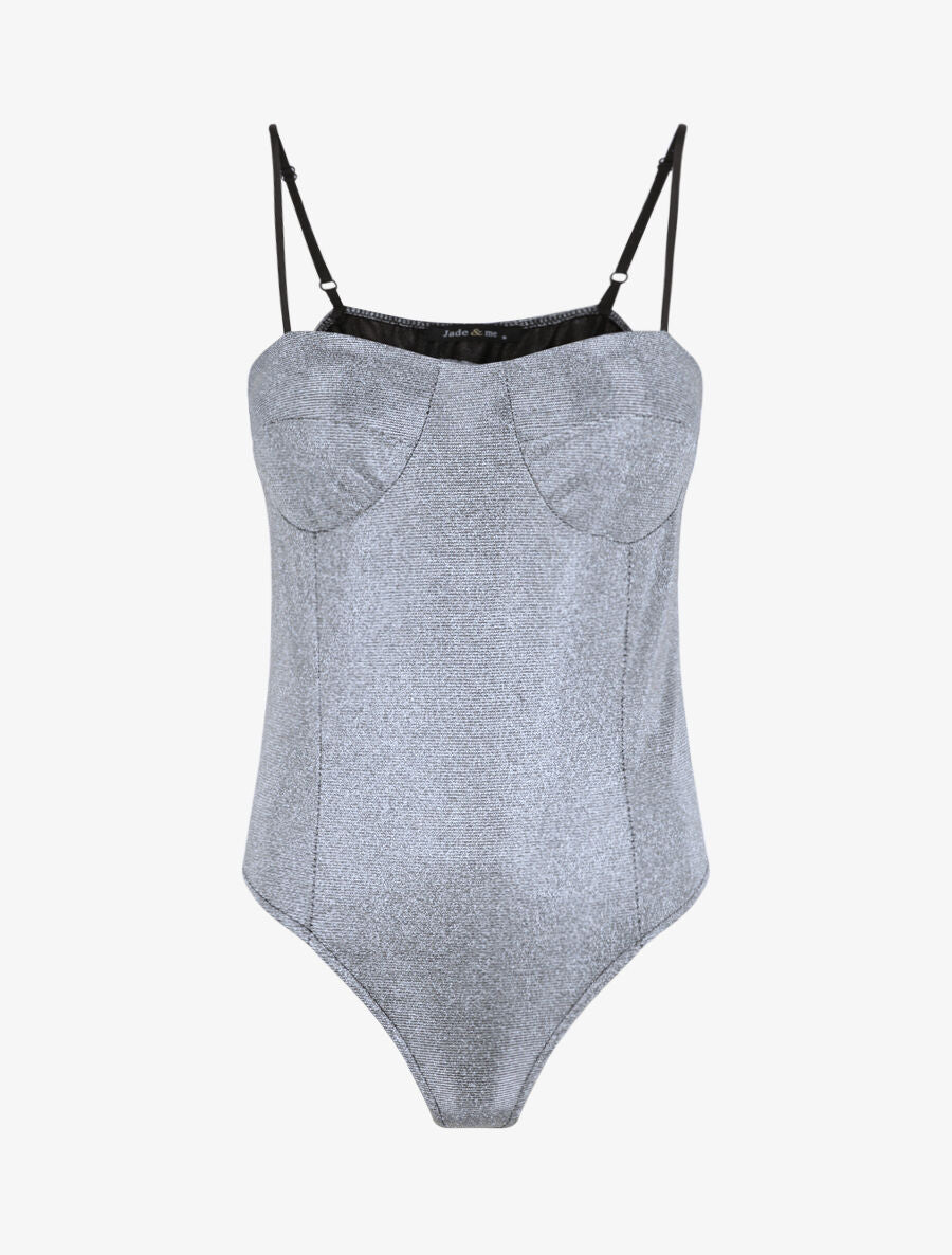 Body pailleté style lingerie - Noir - 1