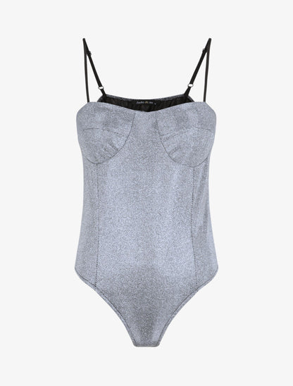 Body pailleté style lingerie - Noir - 1