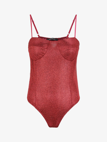 Body pailleté style lingerie - Rouge - 1