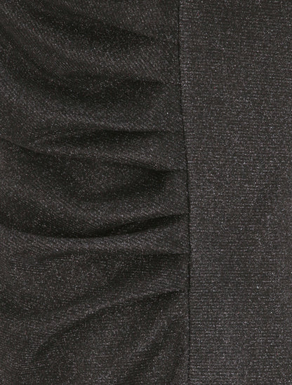 Robe pailletée à col asymétrique et détail drapé - Noir - 3