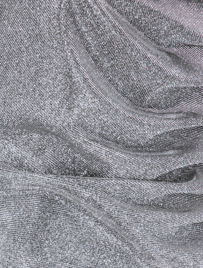Robe pailletée à col asymétrique et détail drapé - Argent - 3