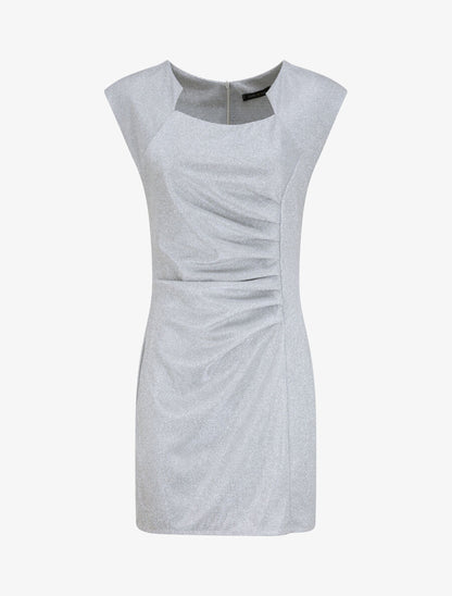 Robe pailletée à col asymétrique et détail drapé - Gris clair - 4