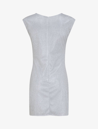 Robe pailletée à col asymétrique et détail drapé - Gris clair - 2