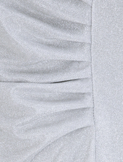 Robe pailletée à col asymétrique et détail drapé - Gris clair - 3