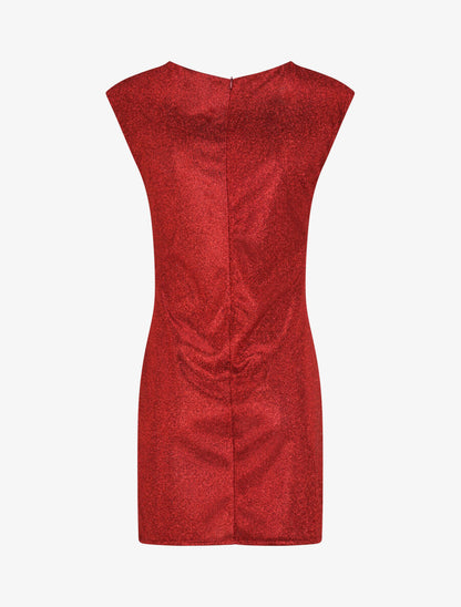 Robe pailletée à col asymétrique et détail drapé - Rouge - 2
