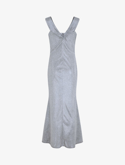 Robe longue pailletée à bretelles - Argent - 2
