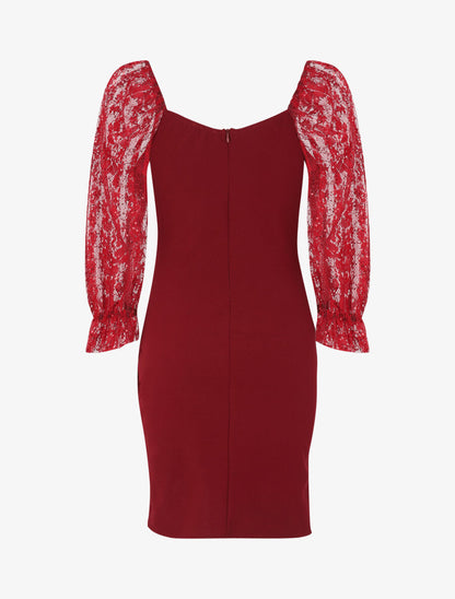 Robe drapée à buste en dentelle et sequins - Bordeaux - 2