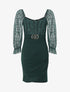Robe drapée à buste en dentelle et sequins - Vert sapin - 1