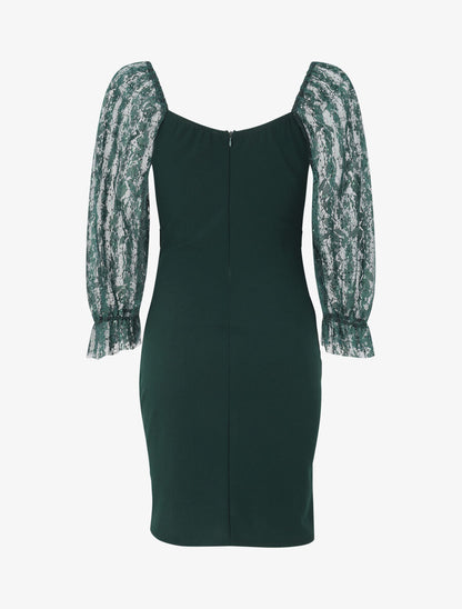 Robe drapée à buste en dentelle et sequins - Vert sapin - 2