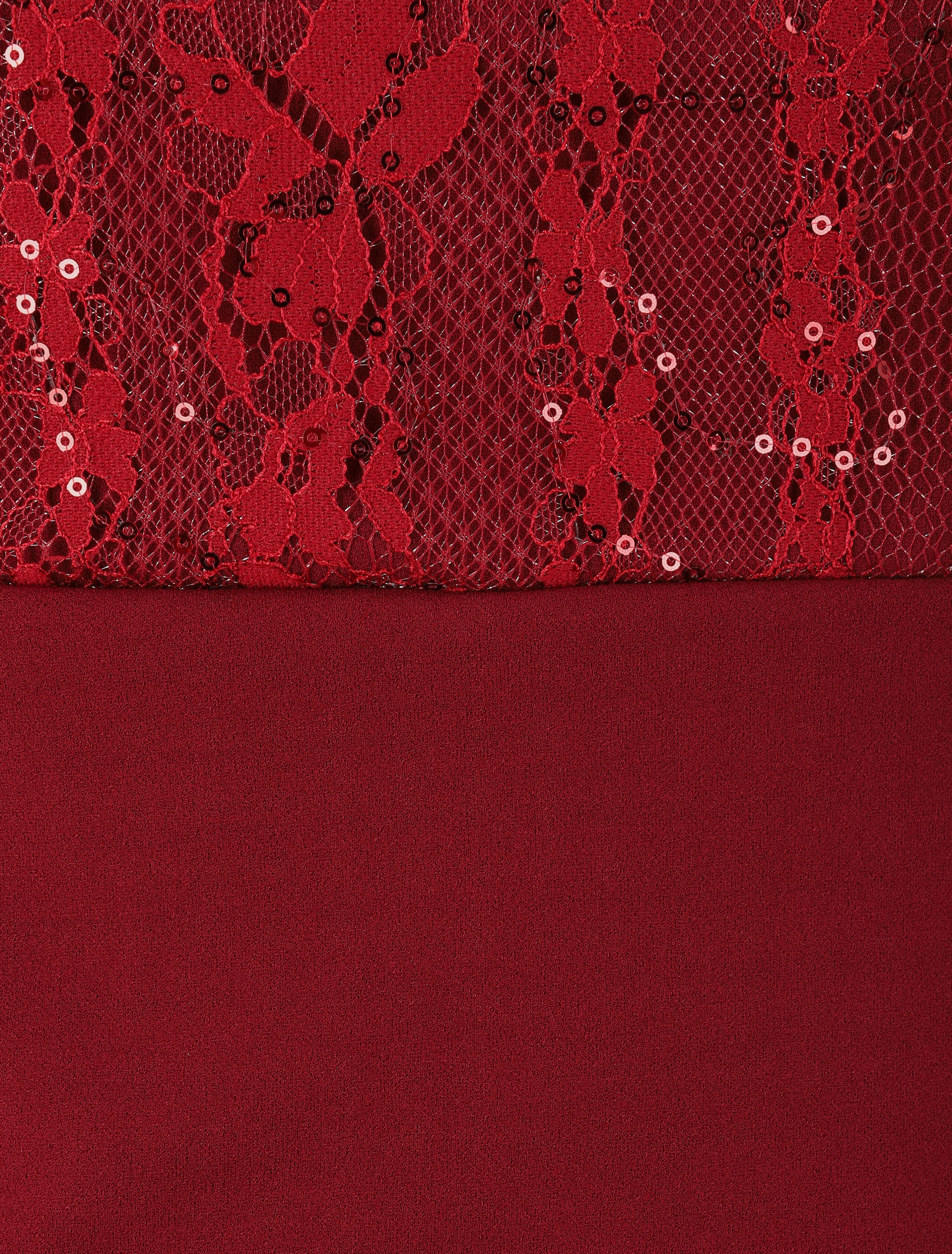 Robe à col montant et buste en dentelle et sequins - Bordeaux - 4