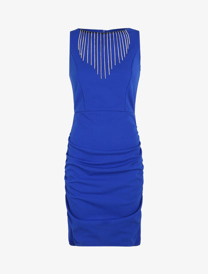 Robe sans manches à col bijou à strass - Bleu électrique - 1