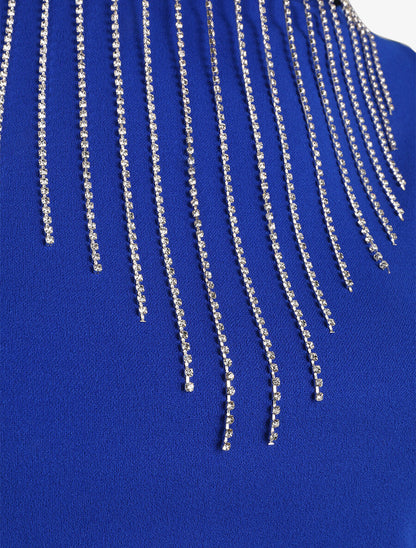 Robe sans manches à col bijou à strass - Bleu électrique - 3