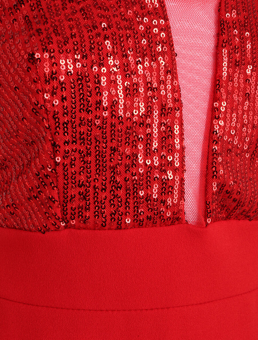 Robe fourreau à buste en sequins - Rouge - 3