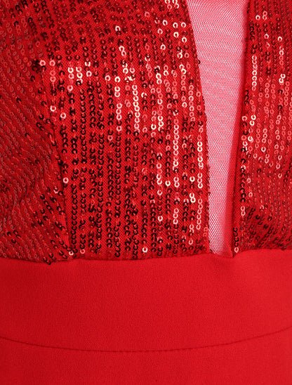 Robe fourreau à buste en sequins - Rouge - 3
