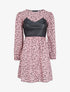 Robe à buste en simili et imprimé petites fleurs - Rose poudré - 1