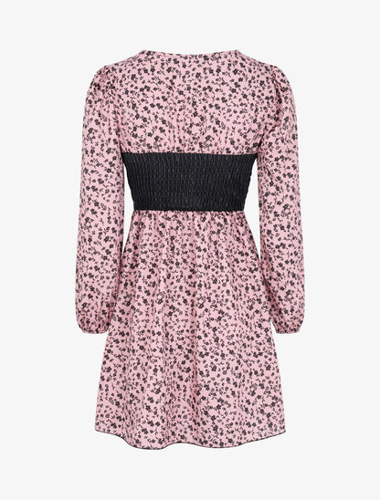 Robe à buste en simili et imprimé petites fleurs - Rose poudré - 2