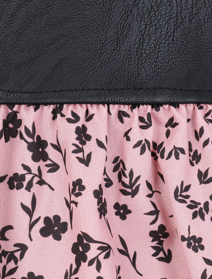 Robe à buste en simili et imprimé petites fleurs - Rose poudré - 4