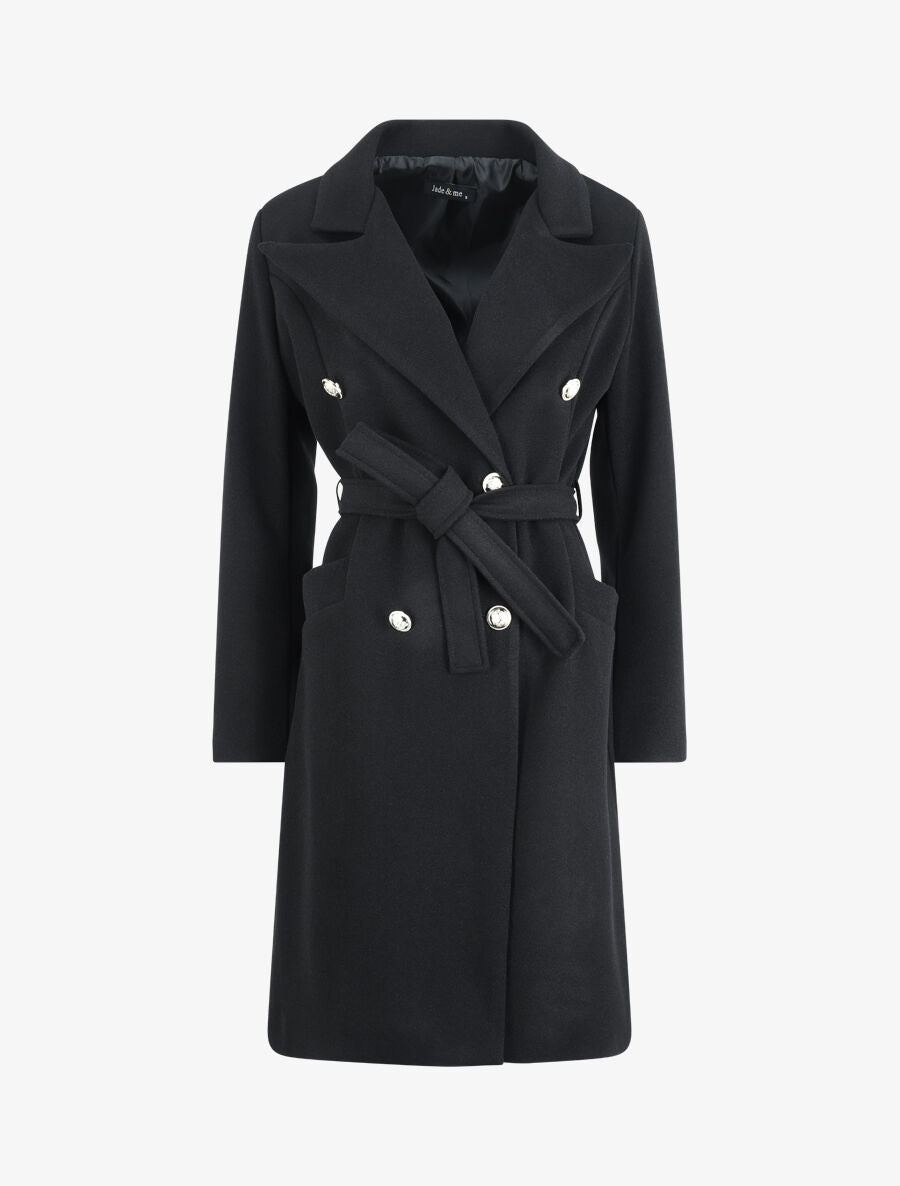 Manteau croisé à col cranté - Noir - 1