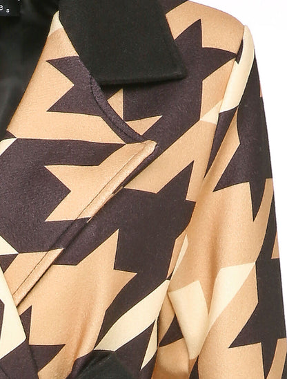 Manteau croisé à imprimé pied de coq - Camel - 3