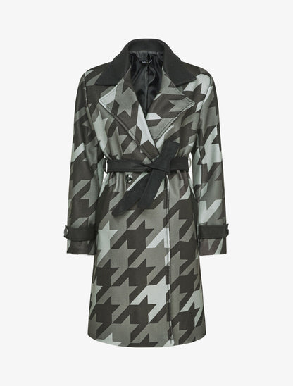 Manteau croisé à imprimé pied de coq - Vert - 1