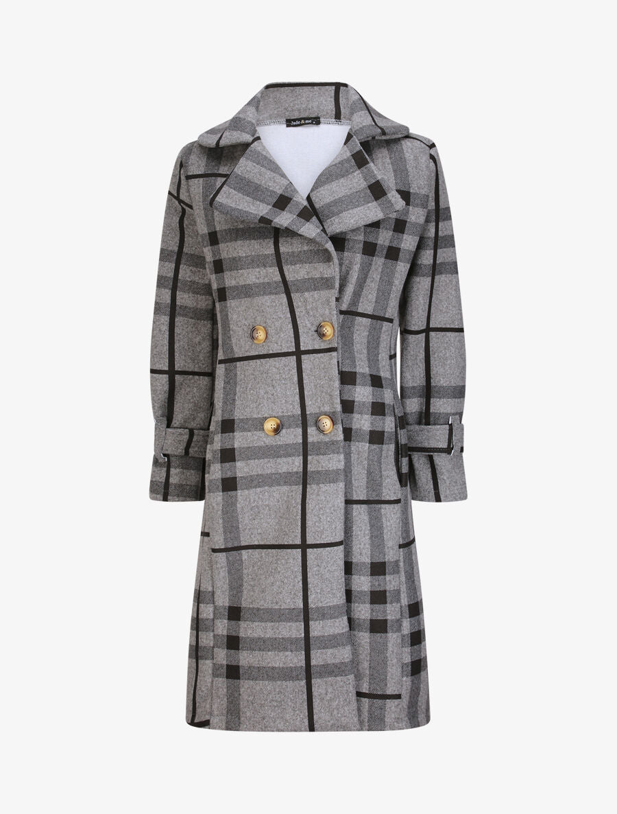 Manteau à carreaux style trench - Gris - 1