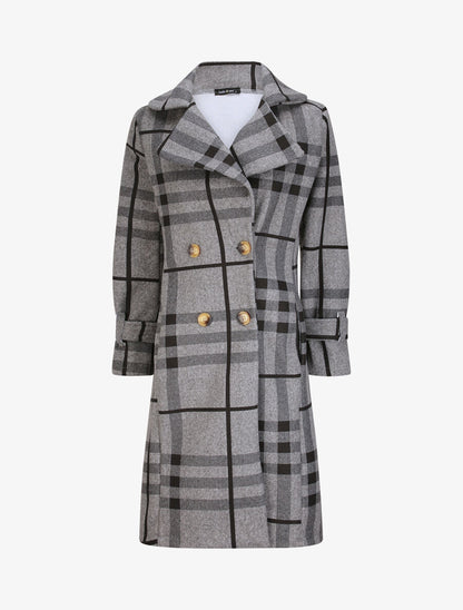 Manteau à carreaux style trench - Gris - 1