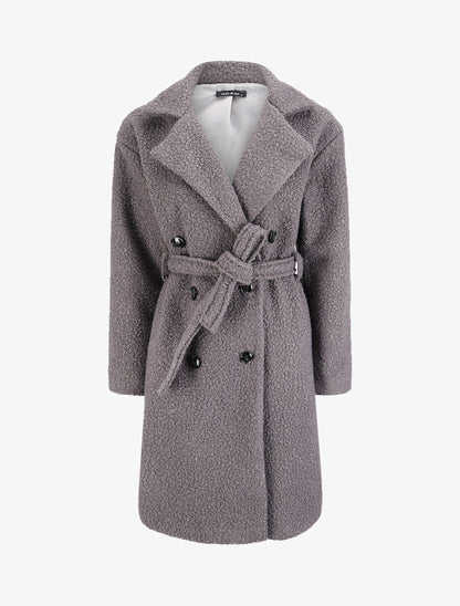 Manteau long en maille bouclette - Gris - 1