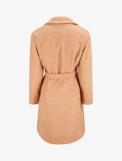 Manteau long en maille bouclette - Camel - 2