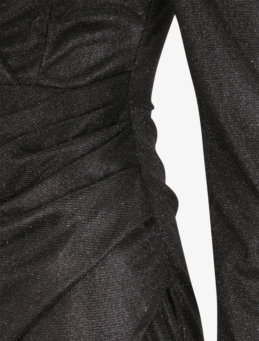Robe drapée à manches gigot et paillettes - Noir - 3