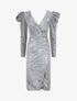 Robe drapée à manches gigot et paillettes - Argent - 4