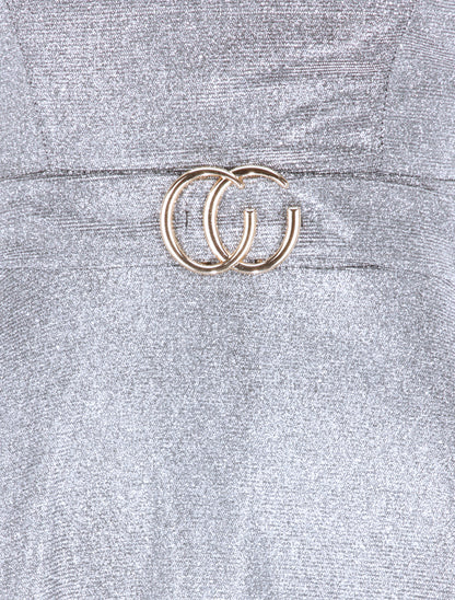 Robe longue à col V et paillettes - Argent - 3