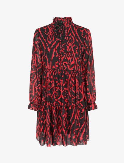 Robe à col volanté et imprimé baroque stylisé - Rouge - 1