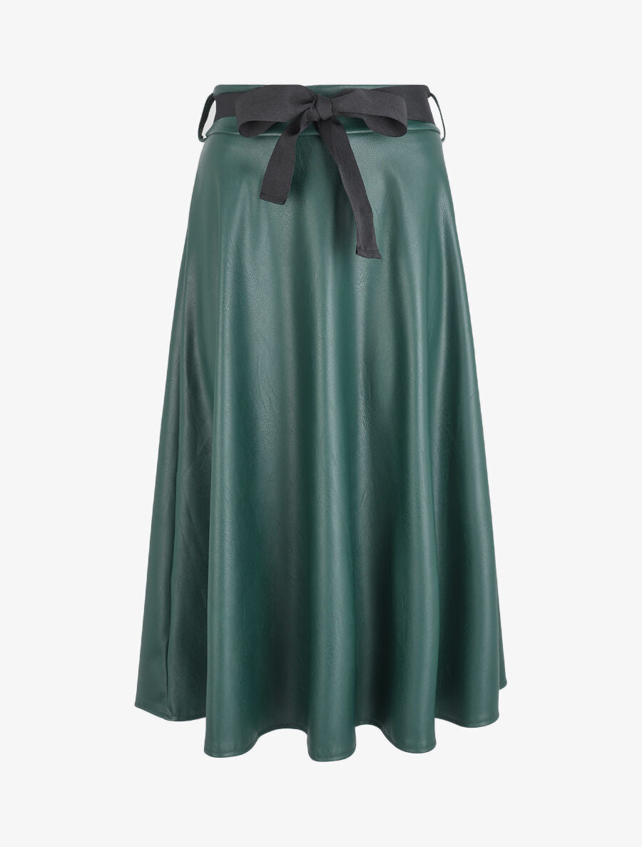 Jupe midi en simili - Vert sapin - 1