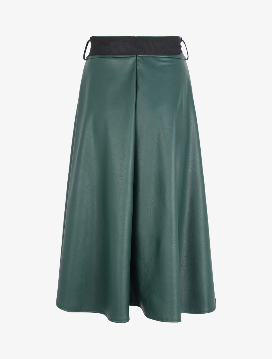Jupe midi en simili - Vert sapin - 2